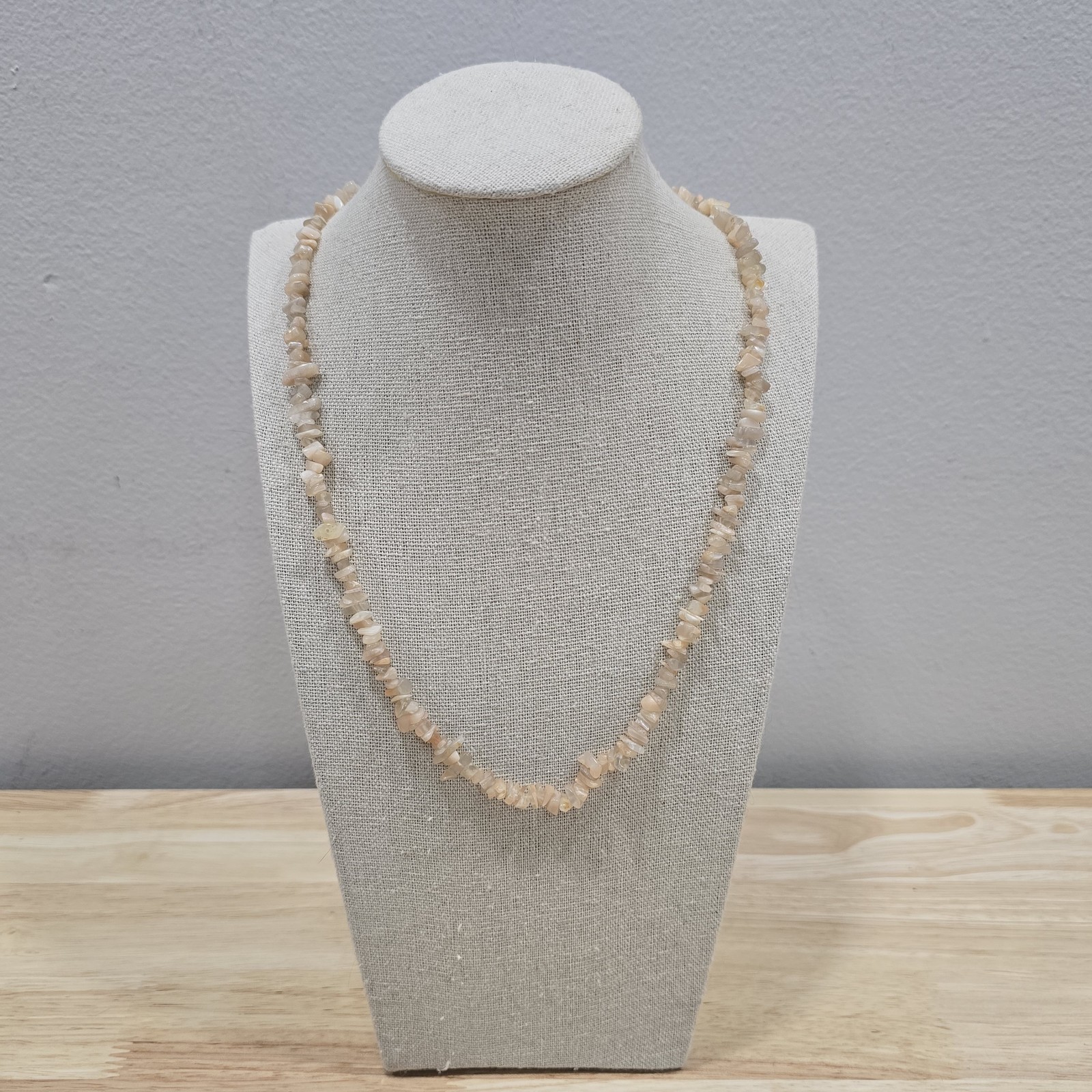 Light Peach Neutral Tones Natural Stone 35″ Beaded Necklace Coastal Beachcore