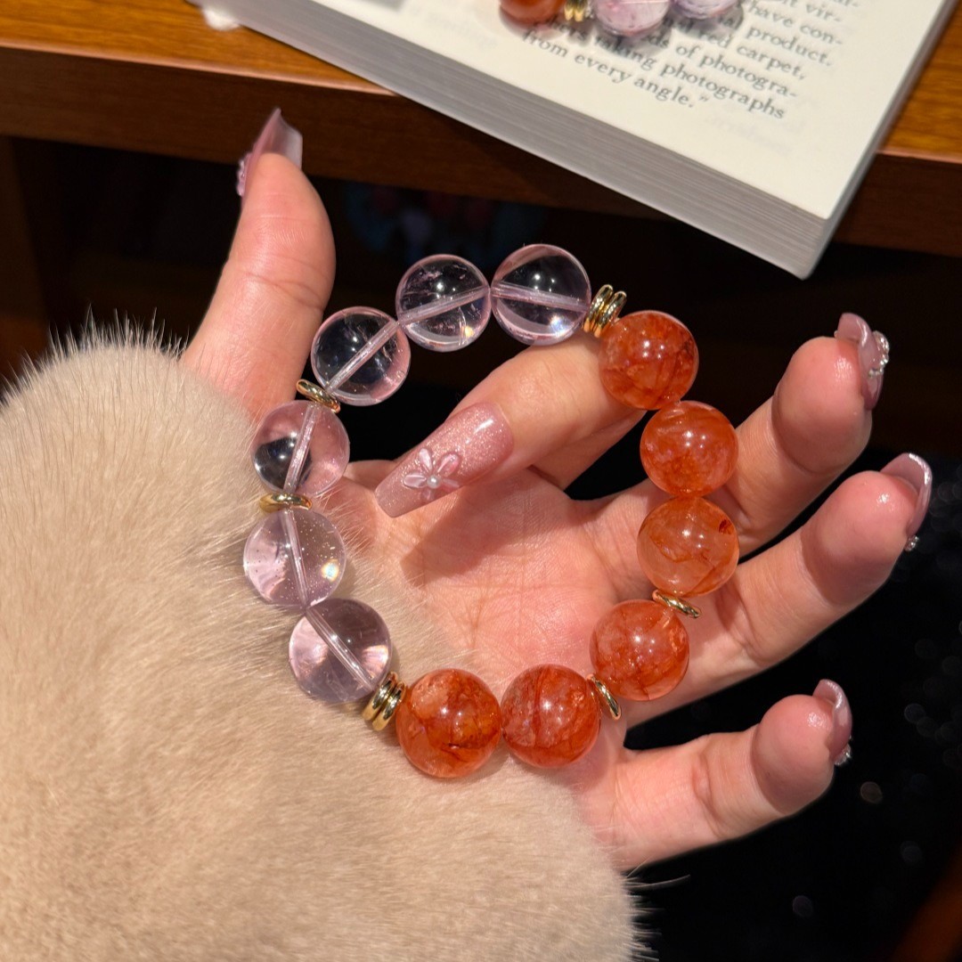 15mm Natural Amethyst red phantom quartz Handmade Bracelet a pce