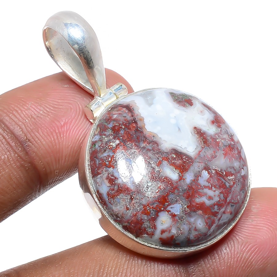 Mexican Laguna Lace Agate 925 Silver Plated Pendant Jewelry 1.58″ T78