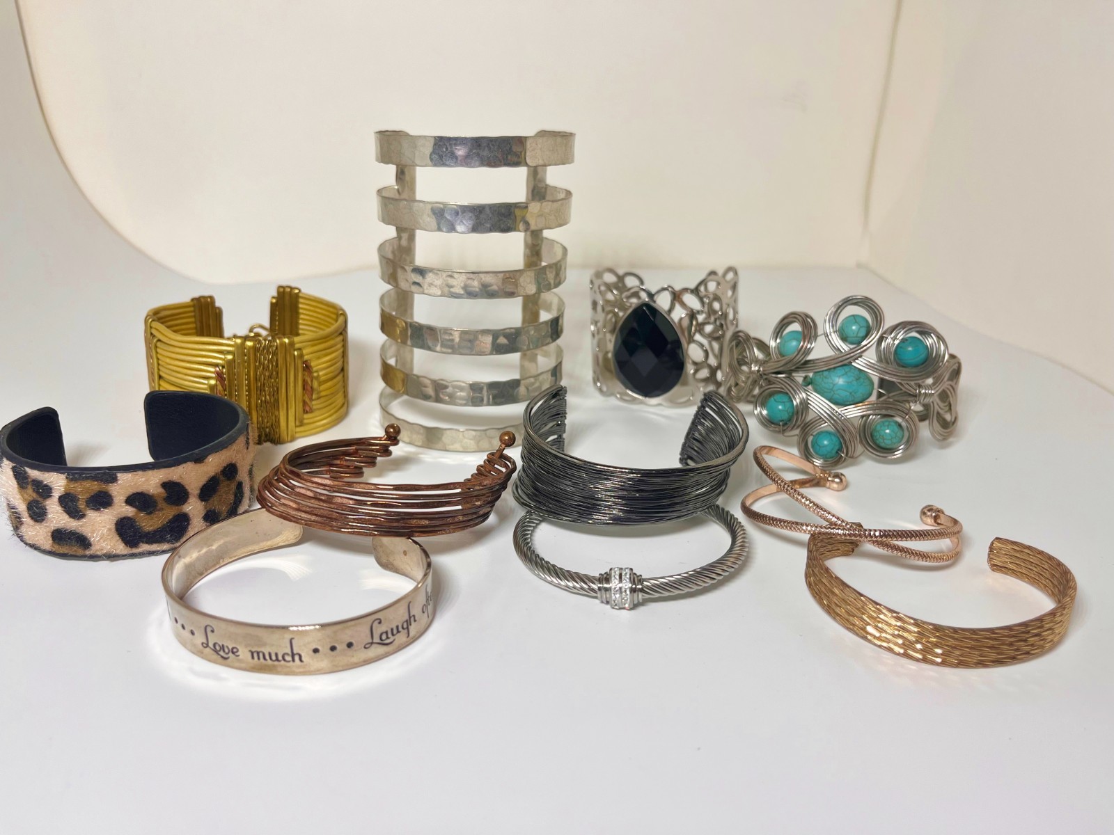 Women’s Mixed Most Metal Cuff Style Bracelets Lot of 11 Various Colors & Widths