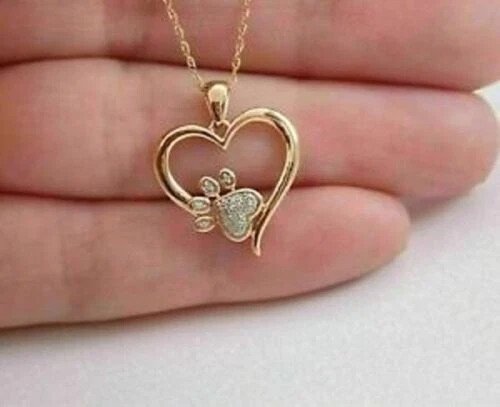 0.50Ct Round Simulated Diamond Heart Paw Pendant 14K Yellow Gold Plated Chain