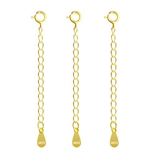 Hypoallergenic Jewelry Extender Chains – 3pcs Gold Plated Sterling Silver
