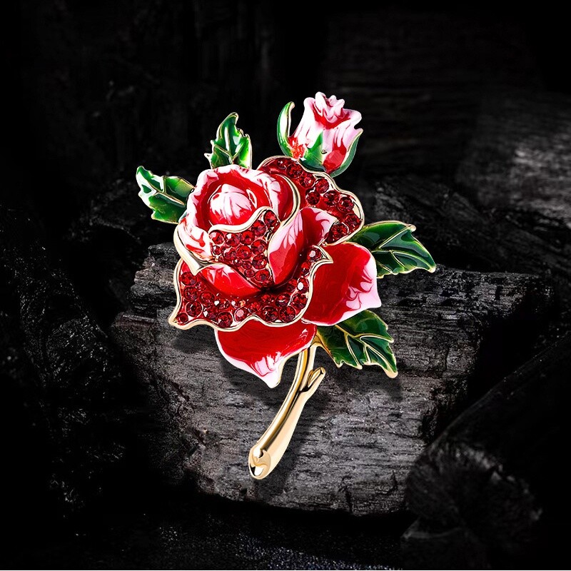 Rhinestone Rose Brooch – Exquisite Floral Design Elegant Jewelry for Women