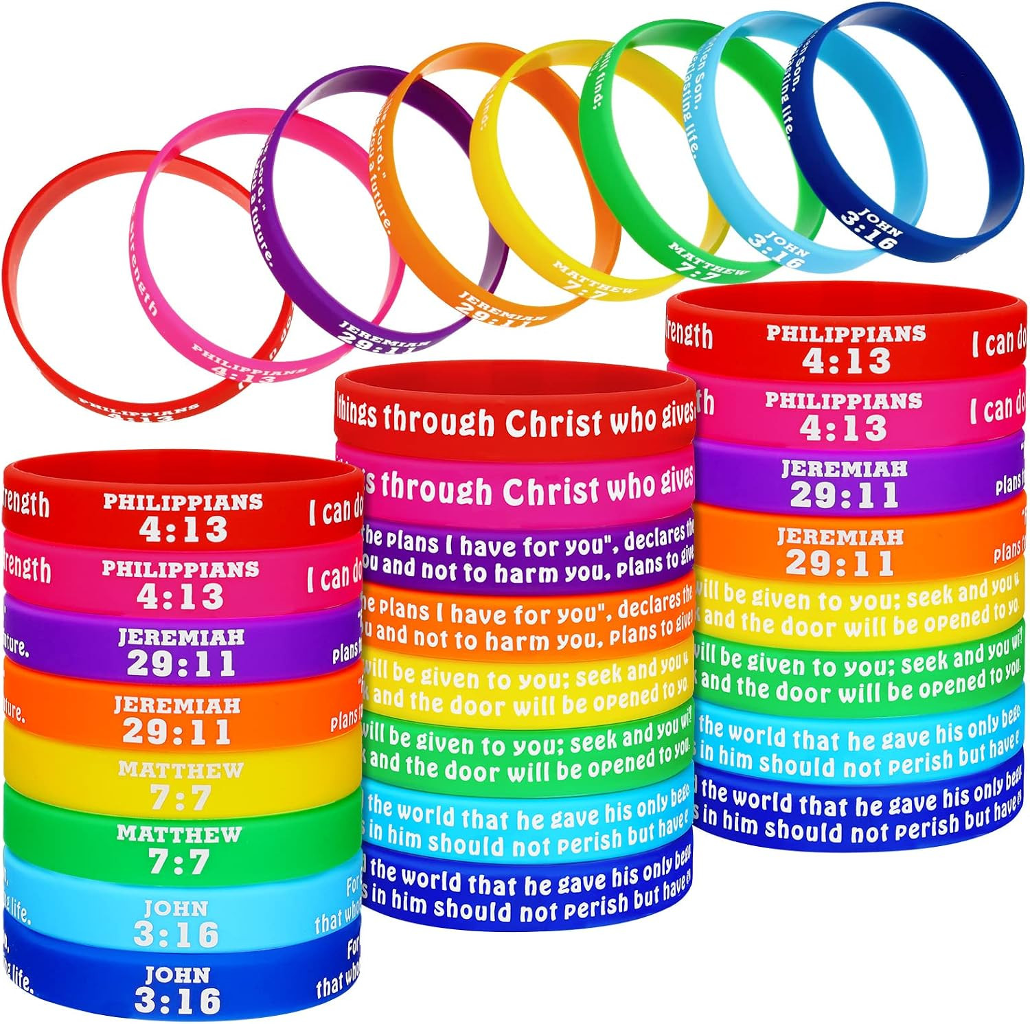 48 Pcs Bible Verses Bracelets Motivational Christian Rubber Bracelets