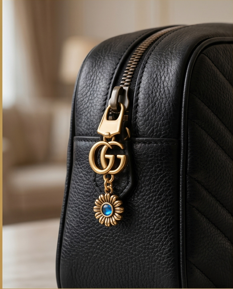Gucci Pendant blue / gold flover Logo gg stamped zipper pull