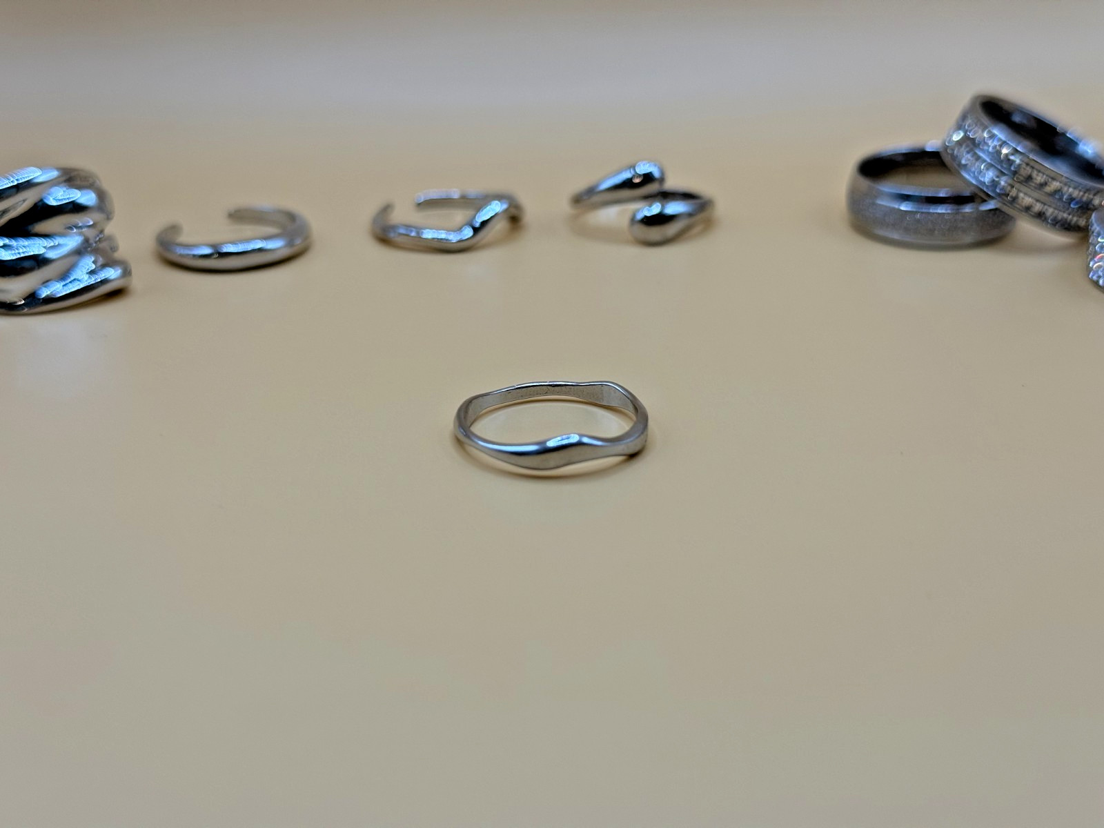 8 Pc Fashion Ring Lot – Adjustable & Fixed Rings – Cubic Zirconia Silver Tone