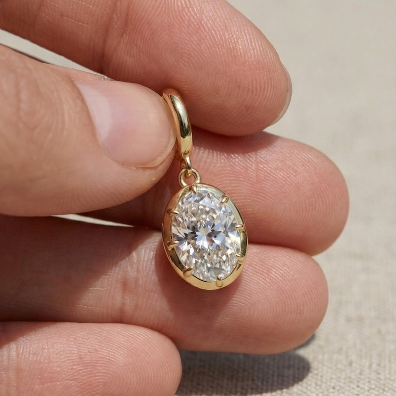 1.50 Ct Classic Solitaire Oval Cut Lab Grown Diamond Bezel Set Pendant For Women