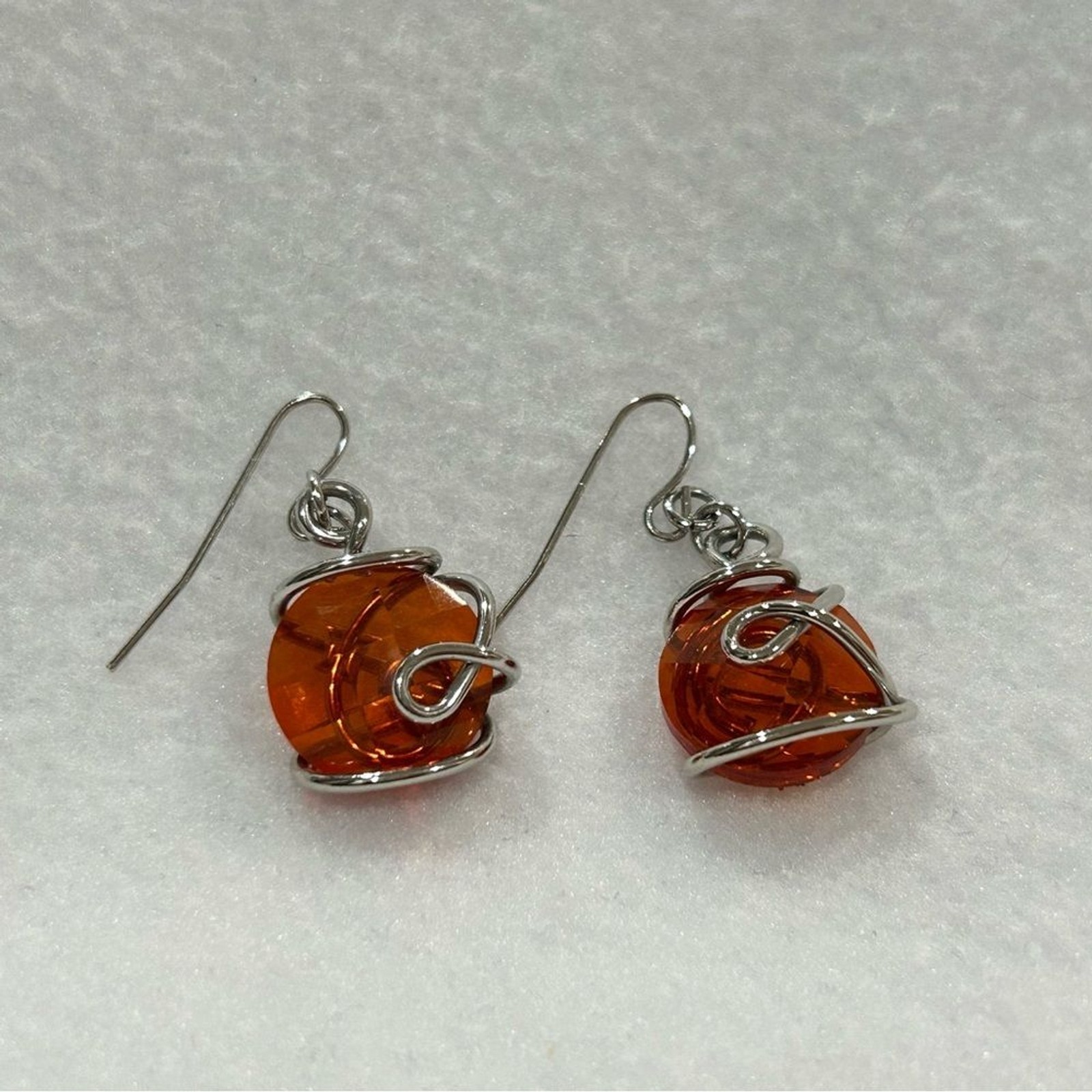 Elegant Silver and Orange Wire-Wrapped Earrings