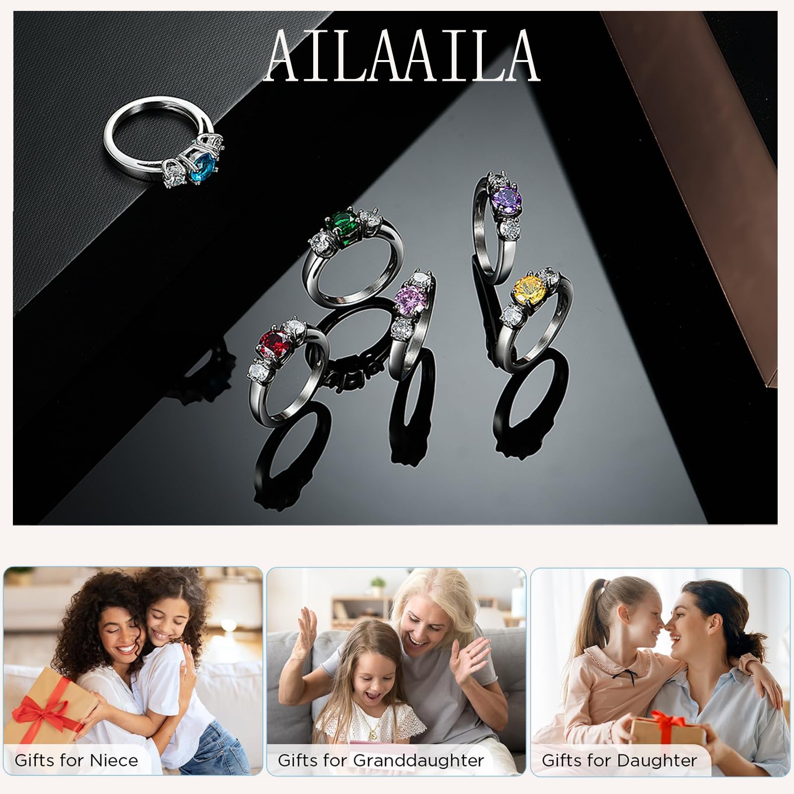 Kids Rings for Teen Girls Birthstone Rings Size 1 2 3 4 Birthday Gifts Stainl…