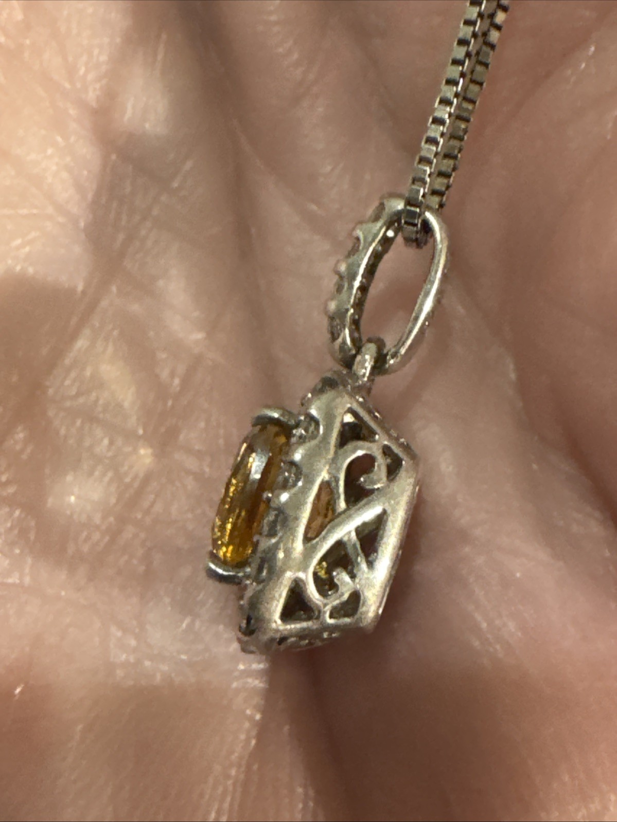 Kay Jewelers~ Citrine Cubic Zirconia Pendant Silver Necklace