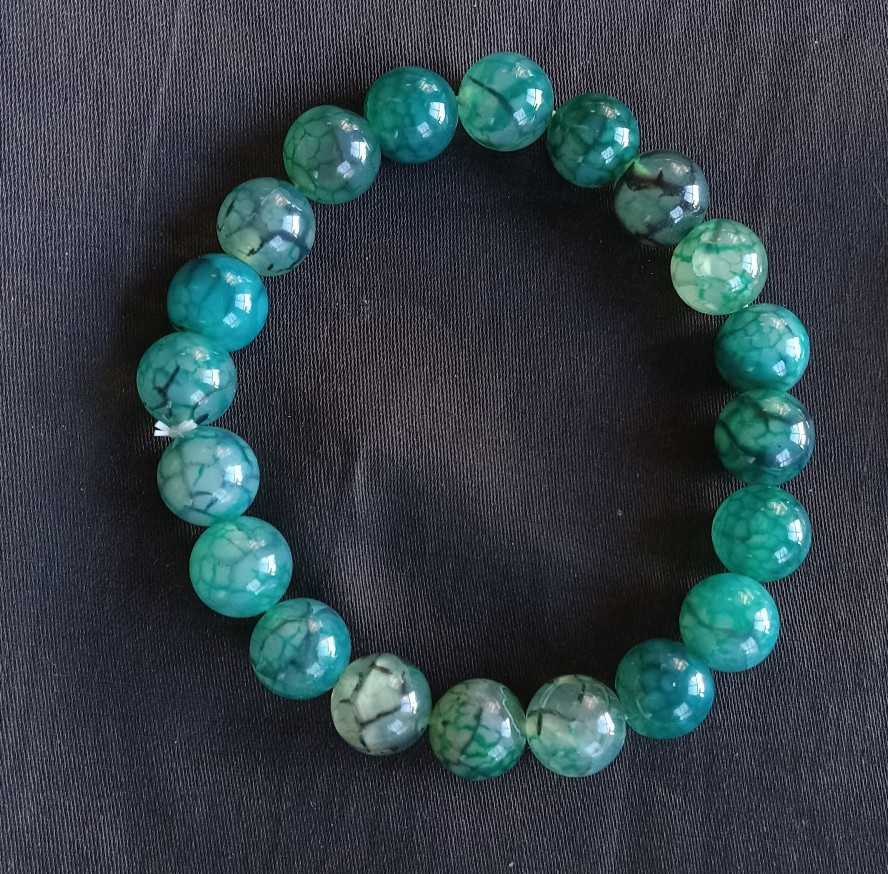 Teal Green Dragon Vein Agate 10mm Beads 7.5 Reiki Charged Stretchy Bracelet