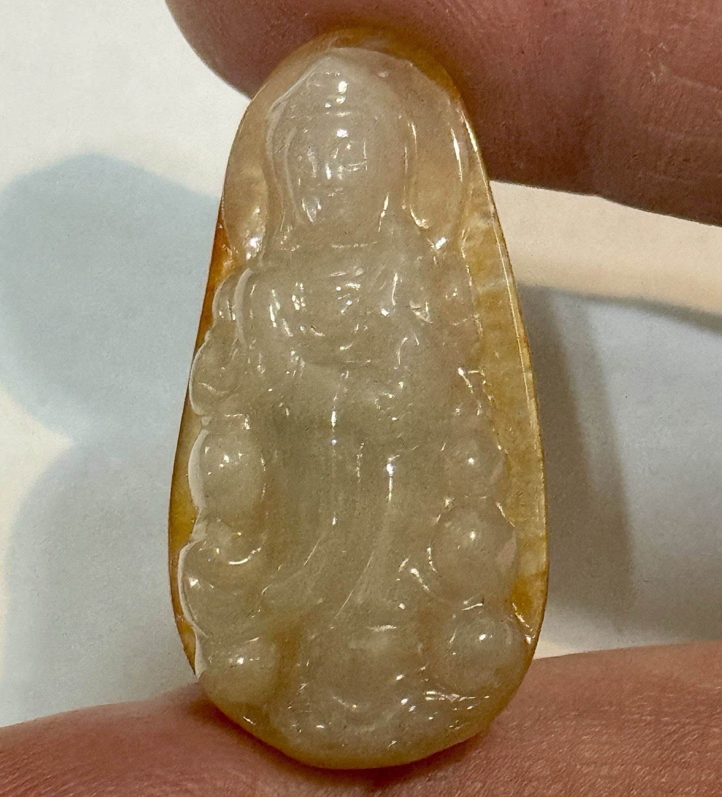 Natural Burmese Transparent Golden Clear Jadeite Jade A Pendant Guanyin Kwan Yin