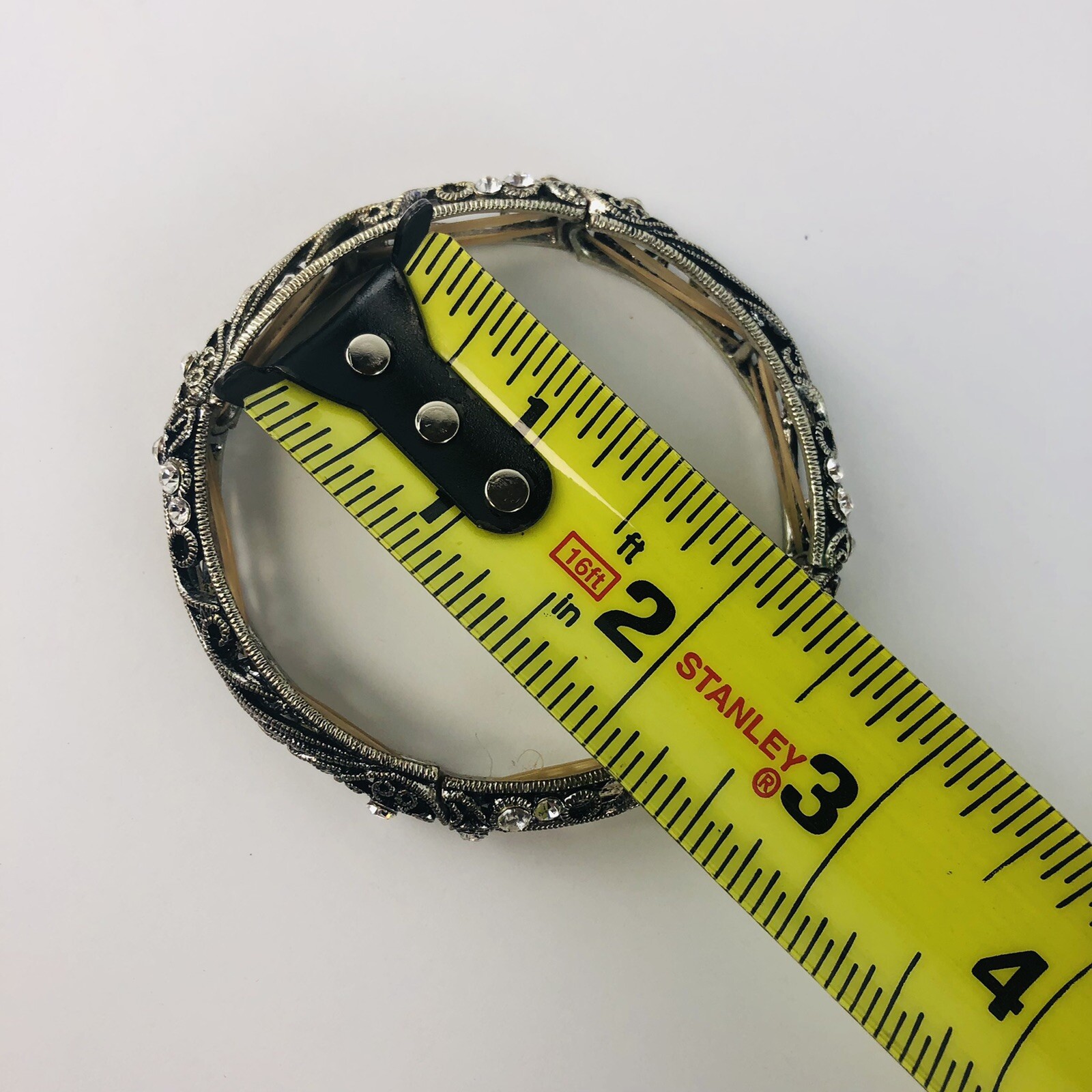 Art Nouveau Style Silver Tone Clear White Rhinestone ￼￼ Bangle Bracelet￼