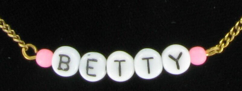 Betty – Name Necklace Gold Tone Pink Glass – Circa 1950-60