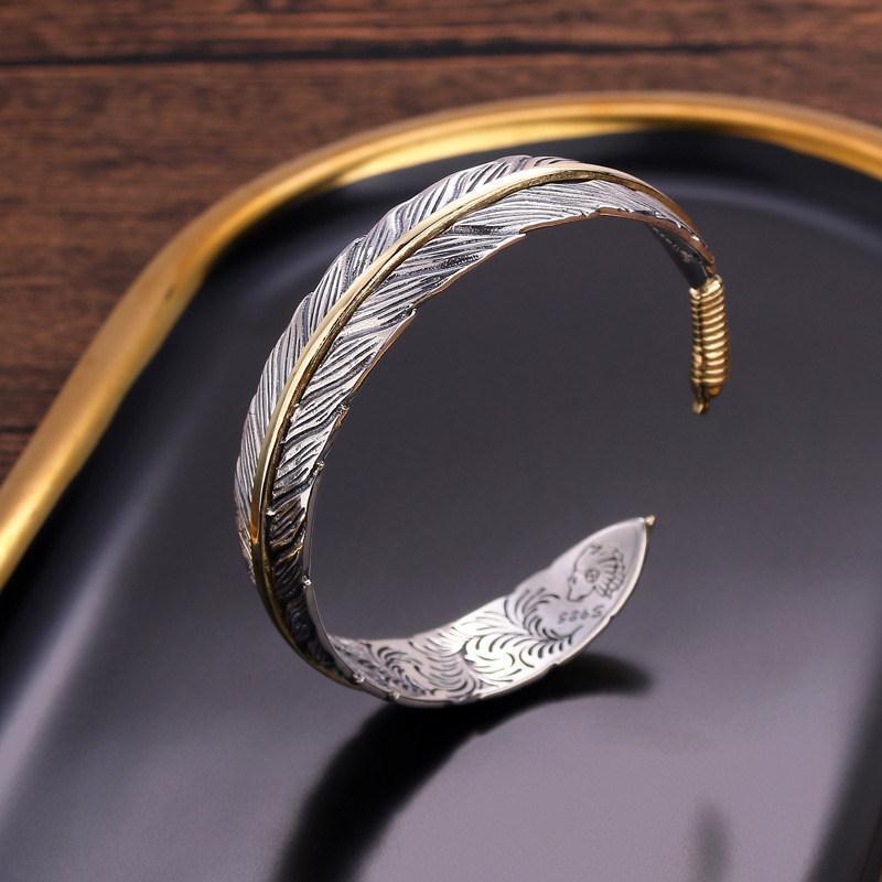 Men’s Retro Silver Feather Adjustable Bangle Cuff Bracelet Fashion Jewelry Gift