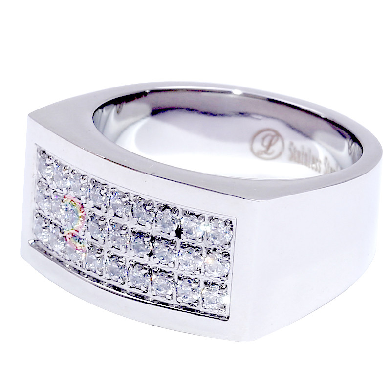 R2 Men’s Stainless Steel 3 rows CZ SET Pinky Ring Size 8-13