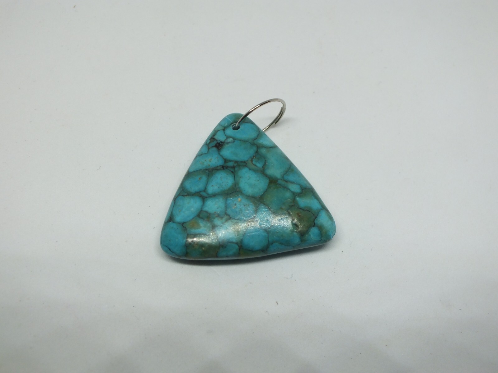Beautiful Pendant Silver Tone Ring Marbled Turquoise Stone 1 1/2 x 1 3/8″ NICE