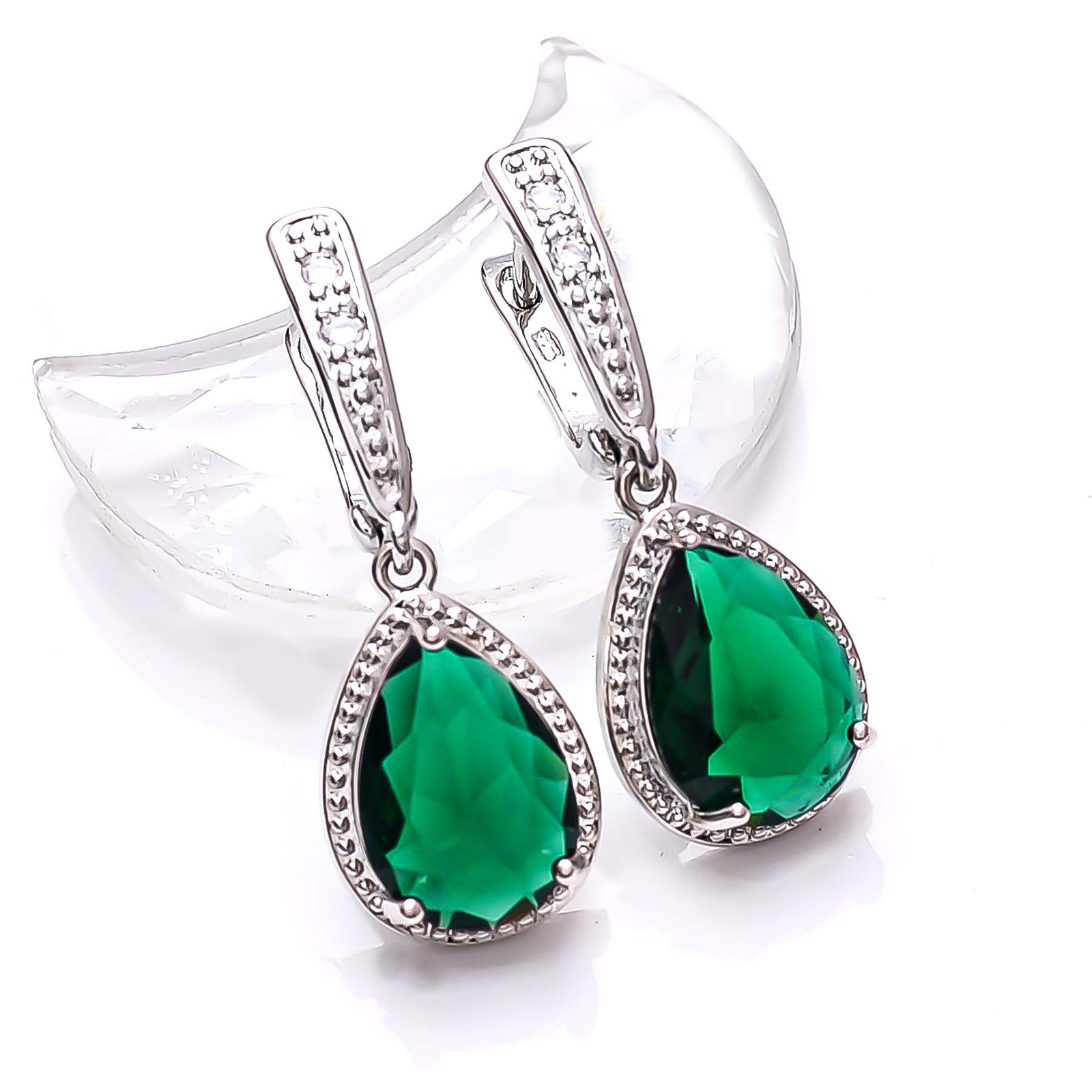 Emerald – Simulated & CZ Gemstone 925 Sterling Silver Earring 1.40″ E75115
