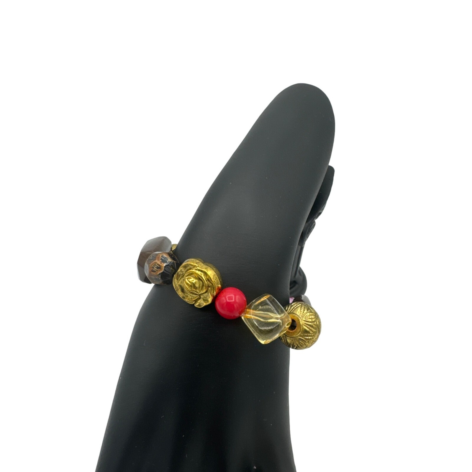 Multi colored Plastic and Metal Assorted Bead Stretch Bracelet