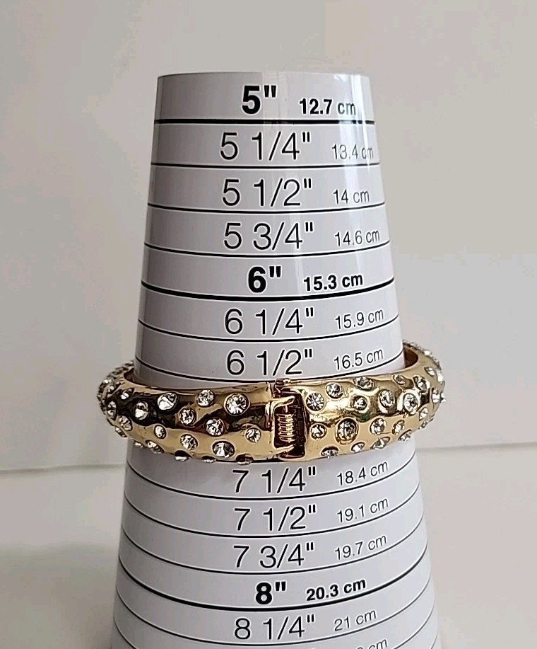 Snake Bracelet Hinged White Pave Rhinestones Black Eyes Gold Tone Size 6.5 to 7