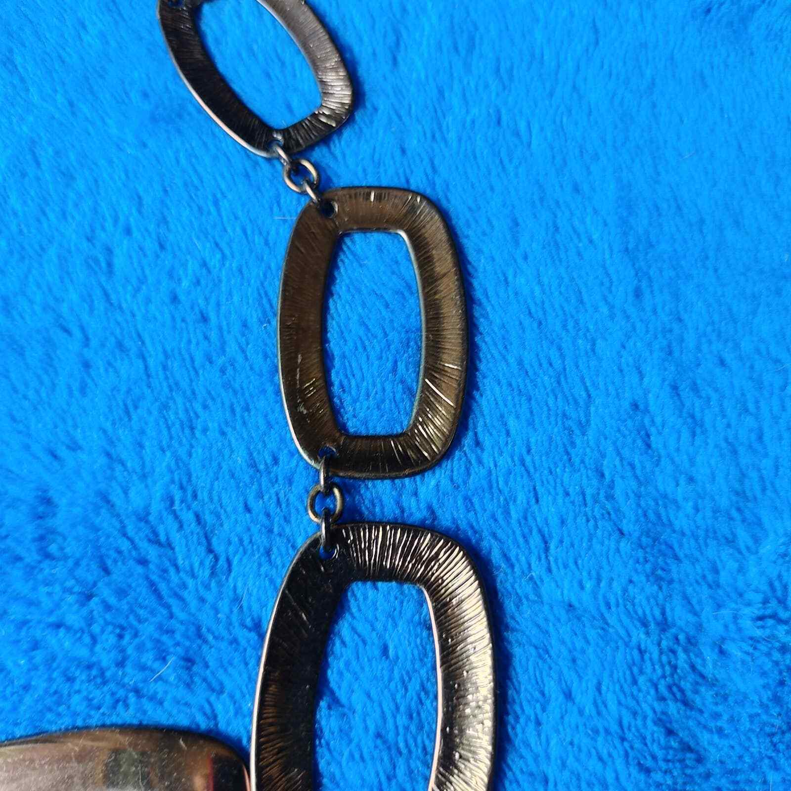 Bill Blass Graduated Gun Metal Cut Out Rectangle Link Statement Necklace