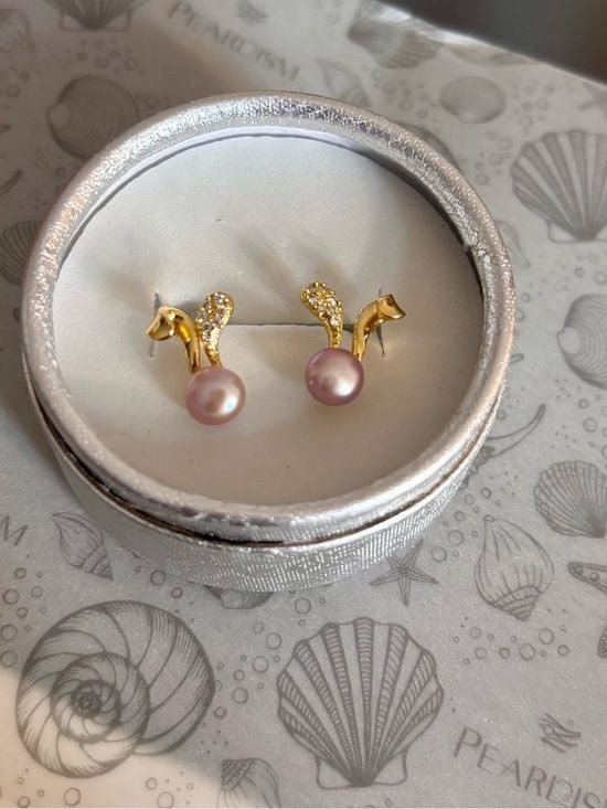 3 for $55 18K Gold Plated Pink Freshwater Pearl Bunny Ear Stud Earrings | CZ Acc