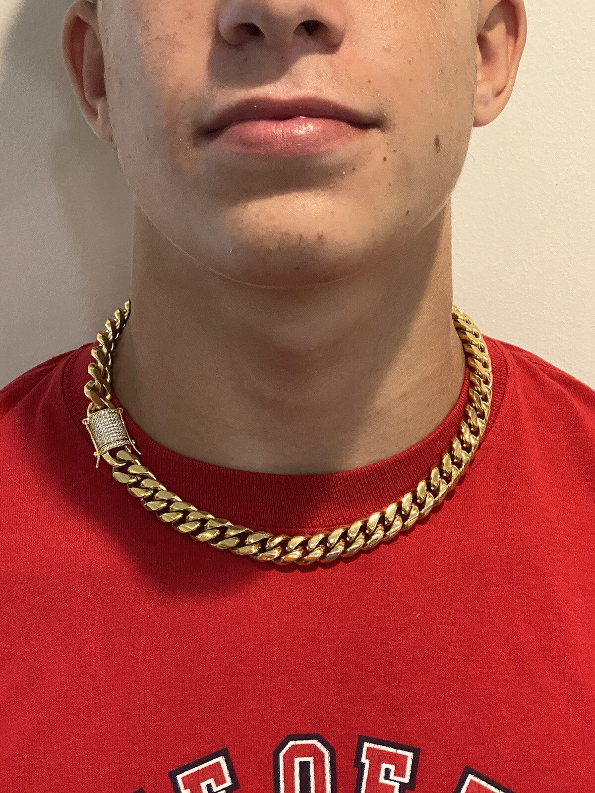 Miami Cuban Chain 18k Gold Plated SS Mens Hip Hop Choker Iced CZ Box Lock 18″