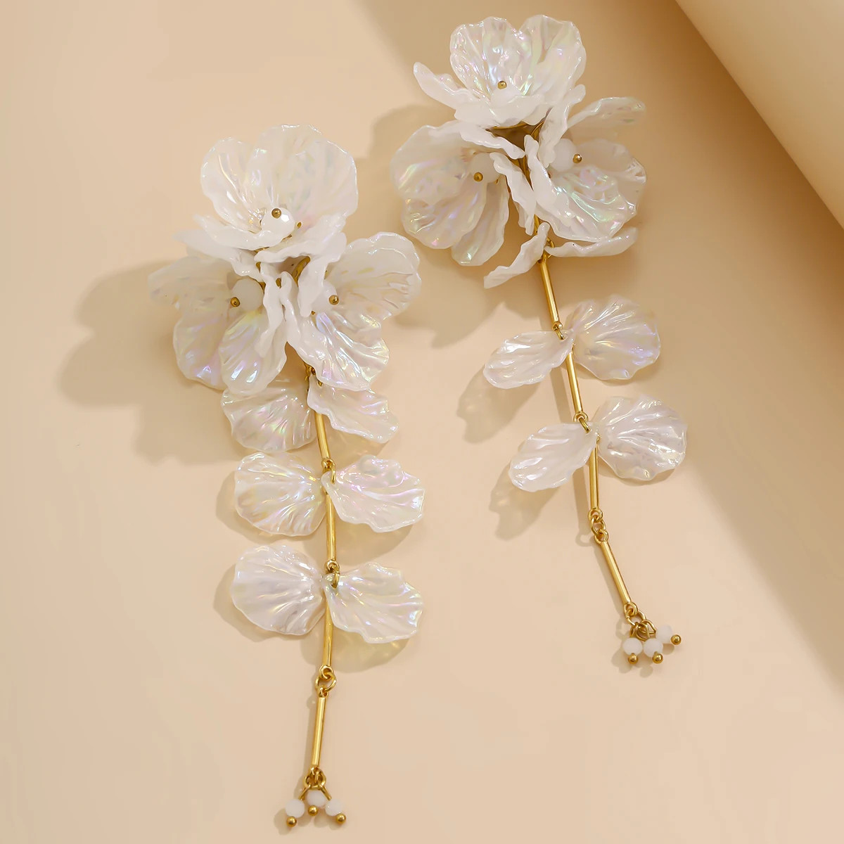 White Flower Drop Earrings Petal Hanging Silver Tone Womens Jewelry Daily Wear