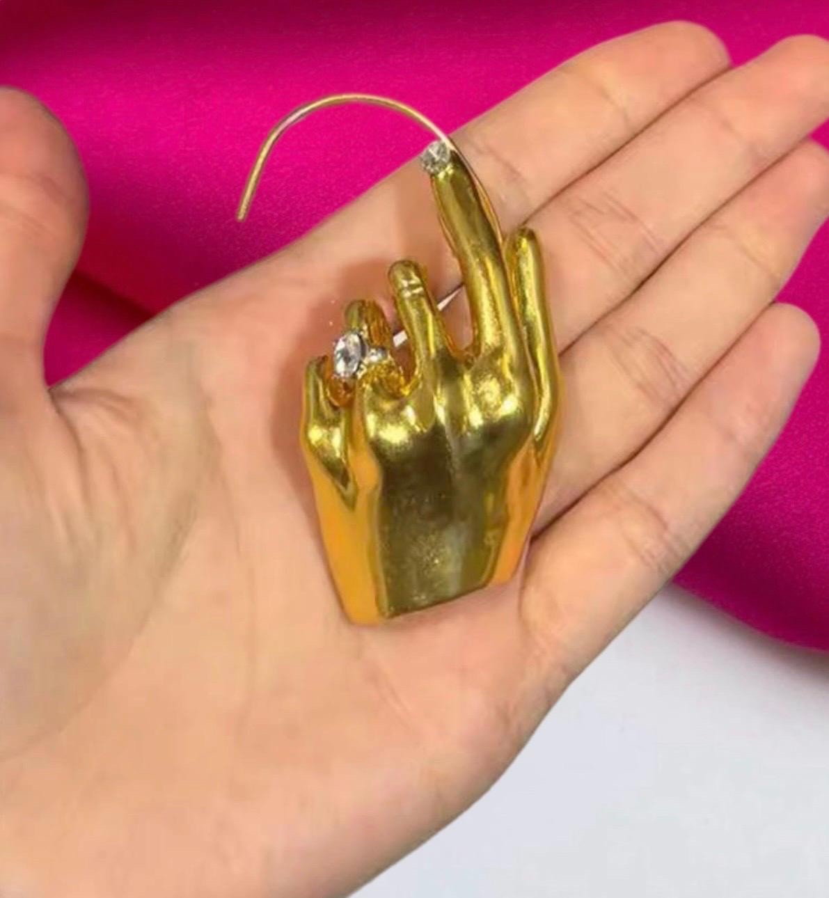 Gold Color Plated Retro Hand Shaped Earcuff Earrings Chunky Statement Piece