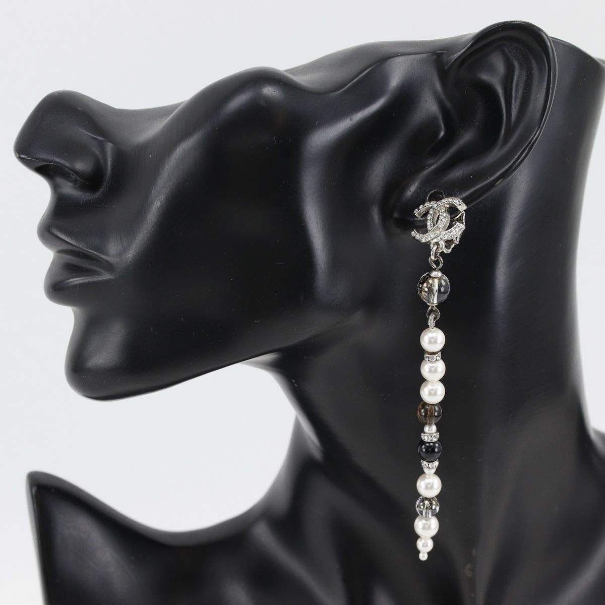 CHANEL Coco Mark Pearl Rhinestone Long Earrings Unspecified Color One Size Used