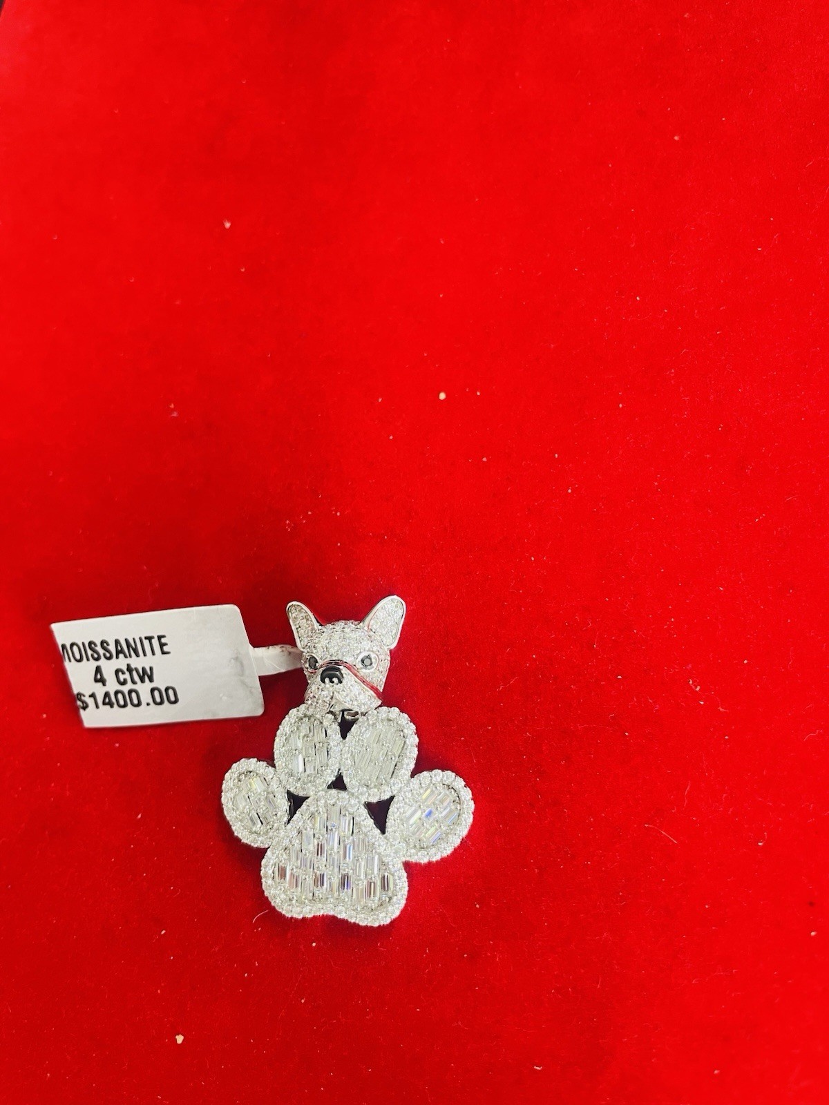 925 Silver Moissanite French Bulldog Paw Charm 4 CTW Iced Out Dog Jewelry