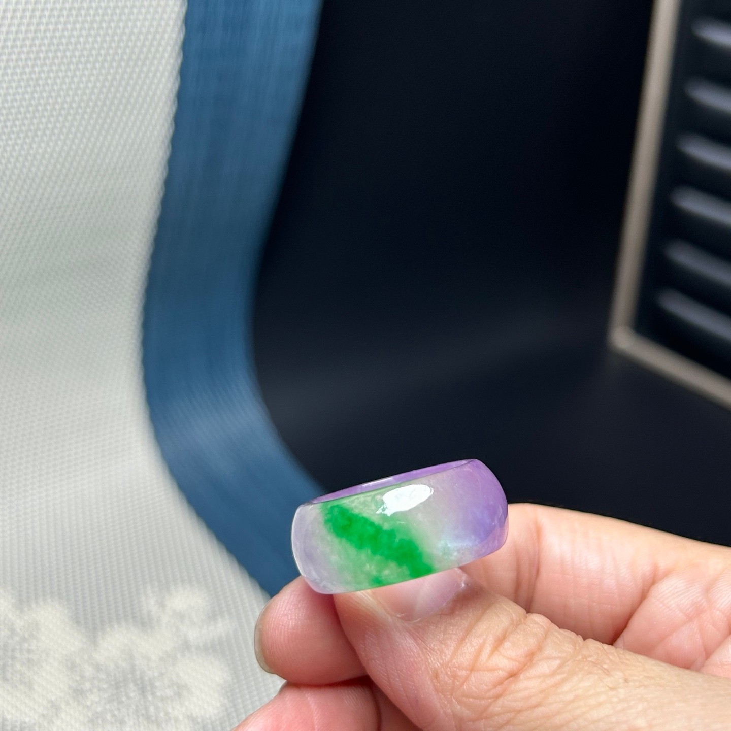 Vintage Nature Ice Lavender Burmese Jade Jadeite Women Ring size20MM