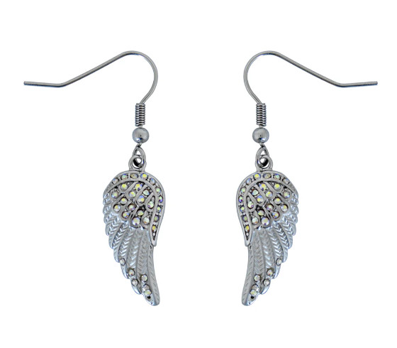 Ladies Mini Iridescent / Rainbow Angel Wing Earrings with Crystals 83