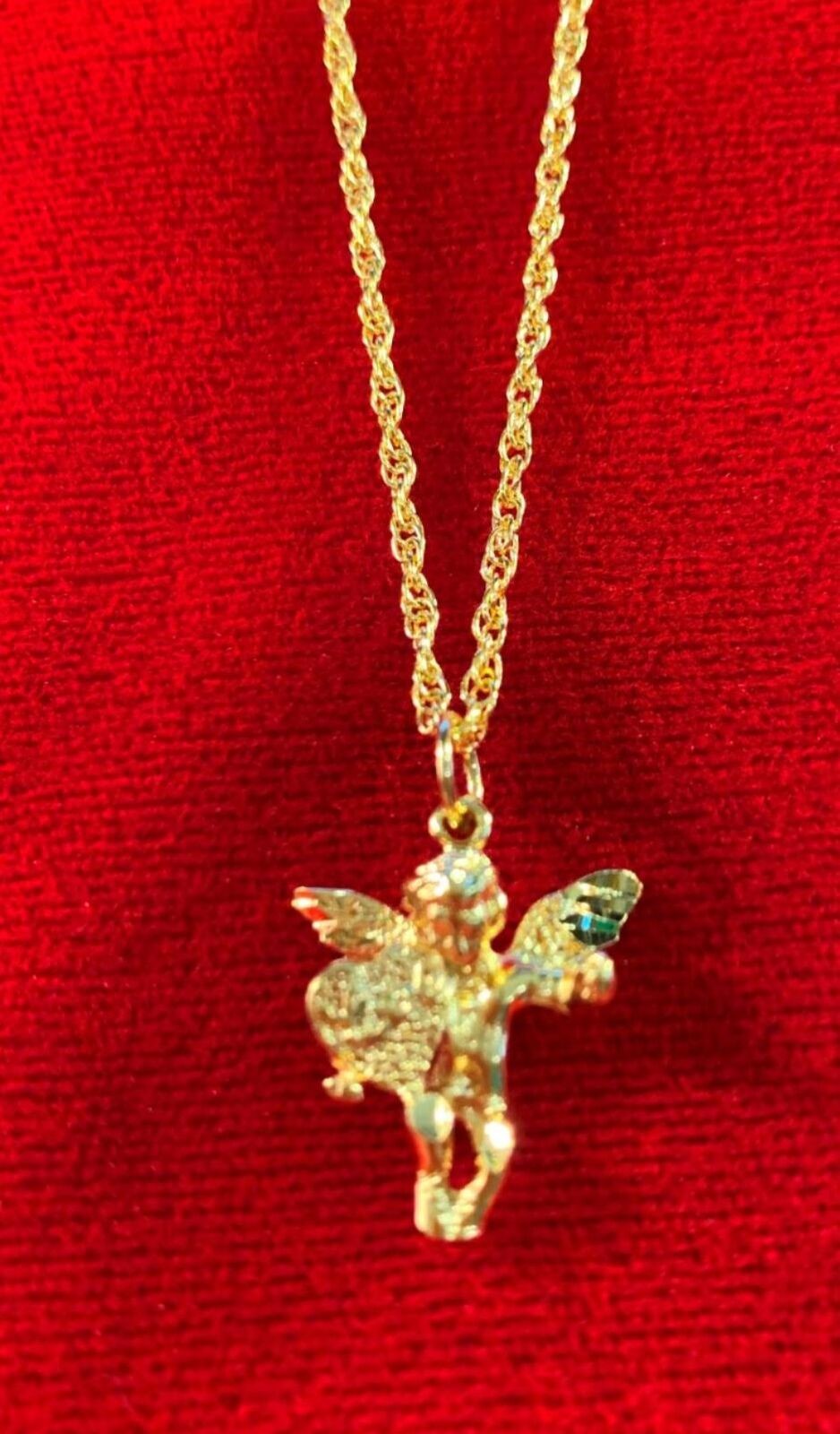 14 KT GOLD PLATED NEAR 1″ LOVE ANGEL CHARM & 16-30″ 14KT GOLD PLATED ROPE CHAIN