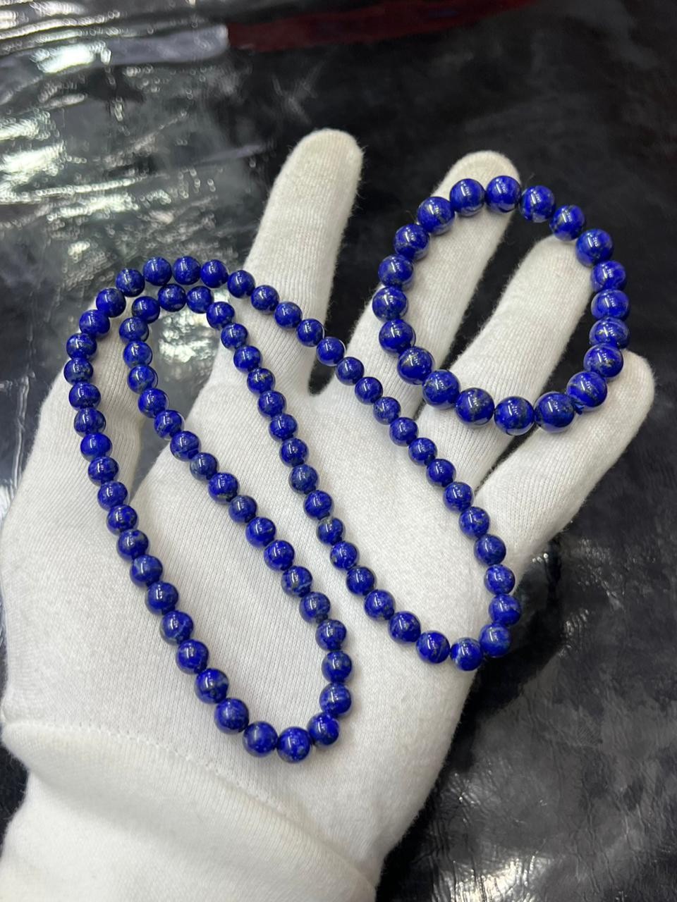 100% Natural Lapis Lazuli Beads Jewelry Set Handmade Necklace & Bracelet Gemston