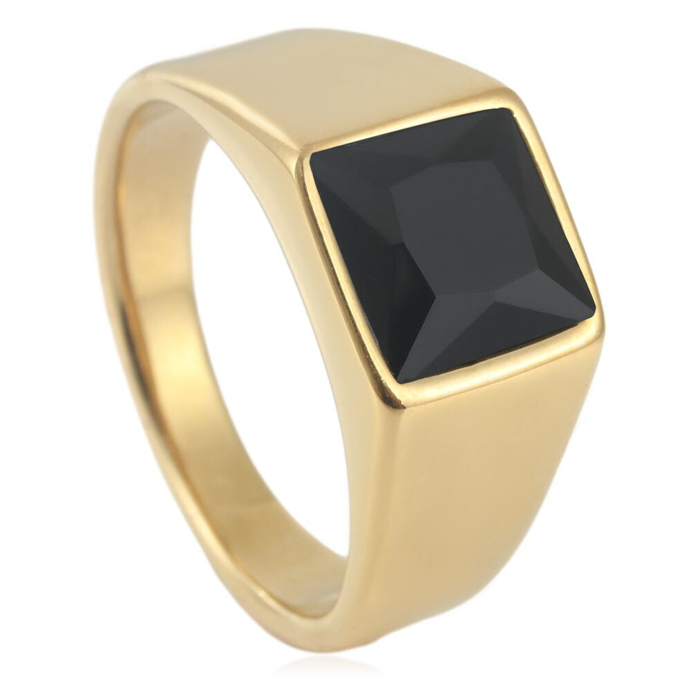 Men Women Square Cut Stone Signet Ring Stainless Steel Cocktail Statement Gift