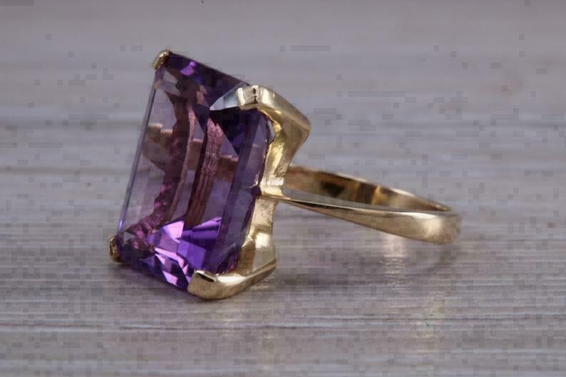 4Ct Emerald Cut Simulated Purple Amethyst Engagement Ring 14K Yellow Gold Plated