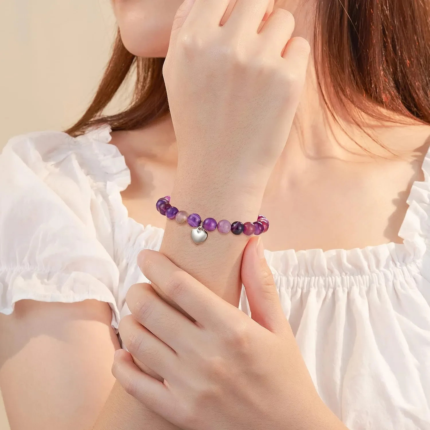 Amethyst Hexagonal Column Necklace Purple Stripe Agate Bracelet Gift Stress