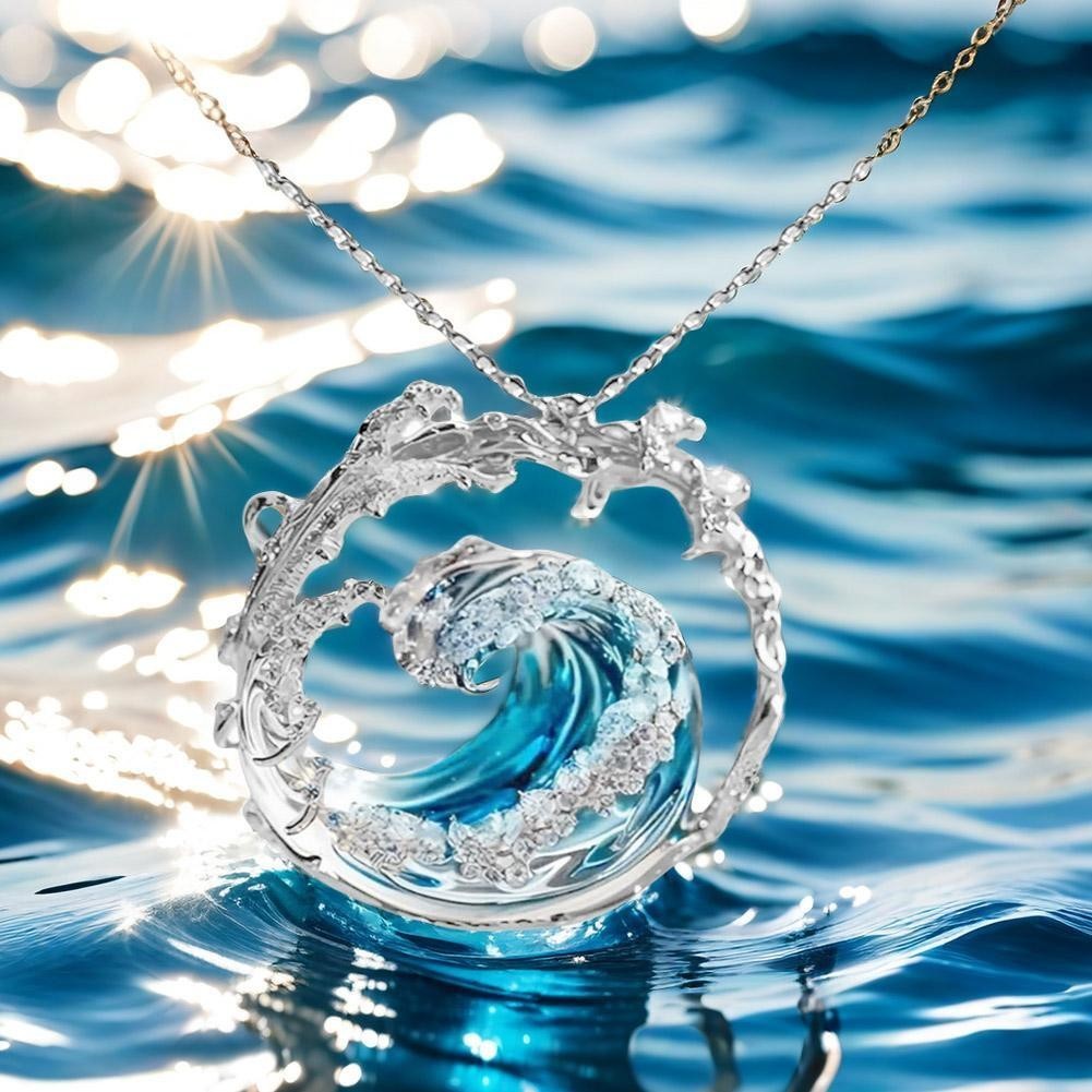Luxury Blue Ocean Wave Crystal Flower Necklace Earring Hot Bridal Wedding set