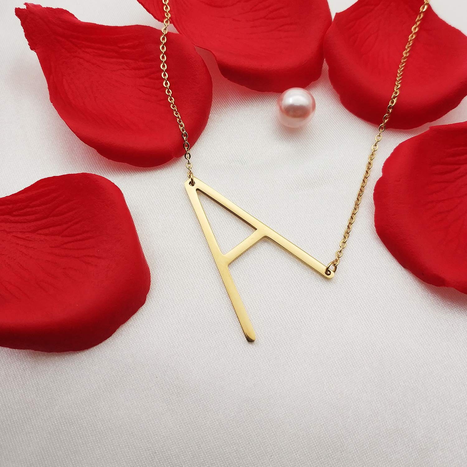 Sideways Initial Necklace 18K Gold Plated Stainless Steel Large Letter Pendant