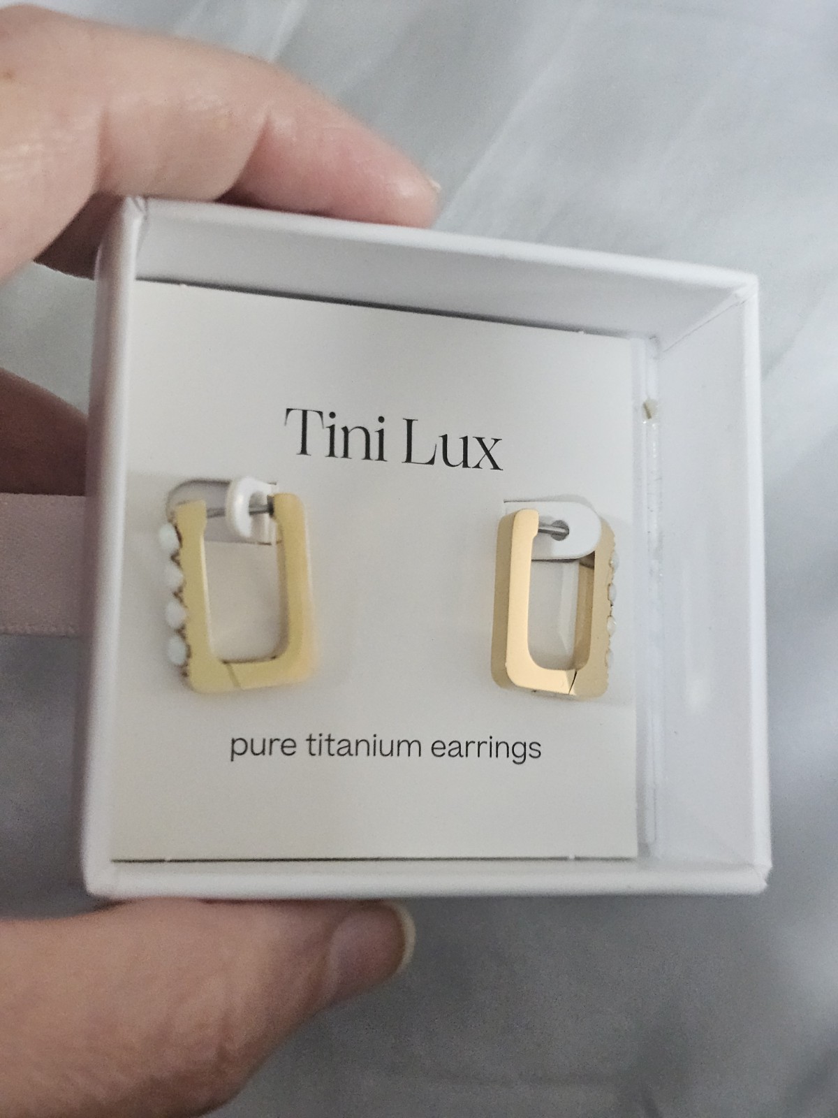 Tini Lux Synthetic Opal Hoop Earrings Titanium Gold Plated NIB