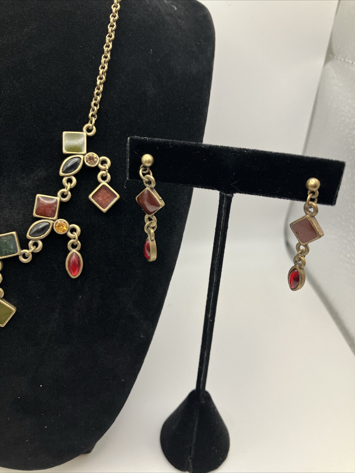Brass Tone Necklace And Earring Set