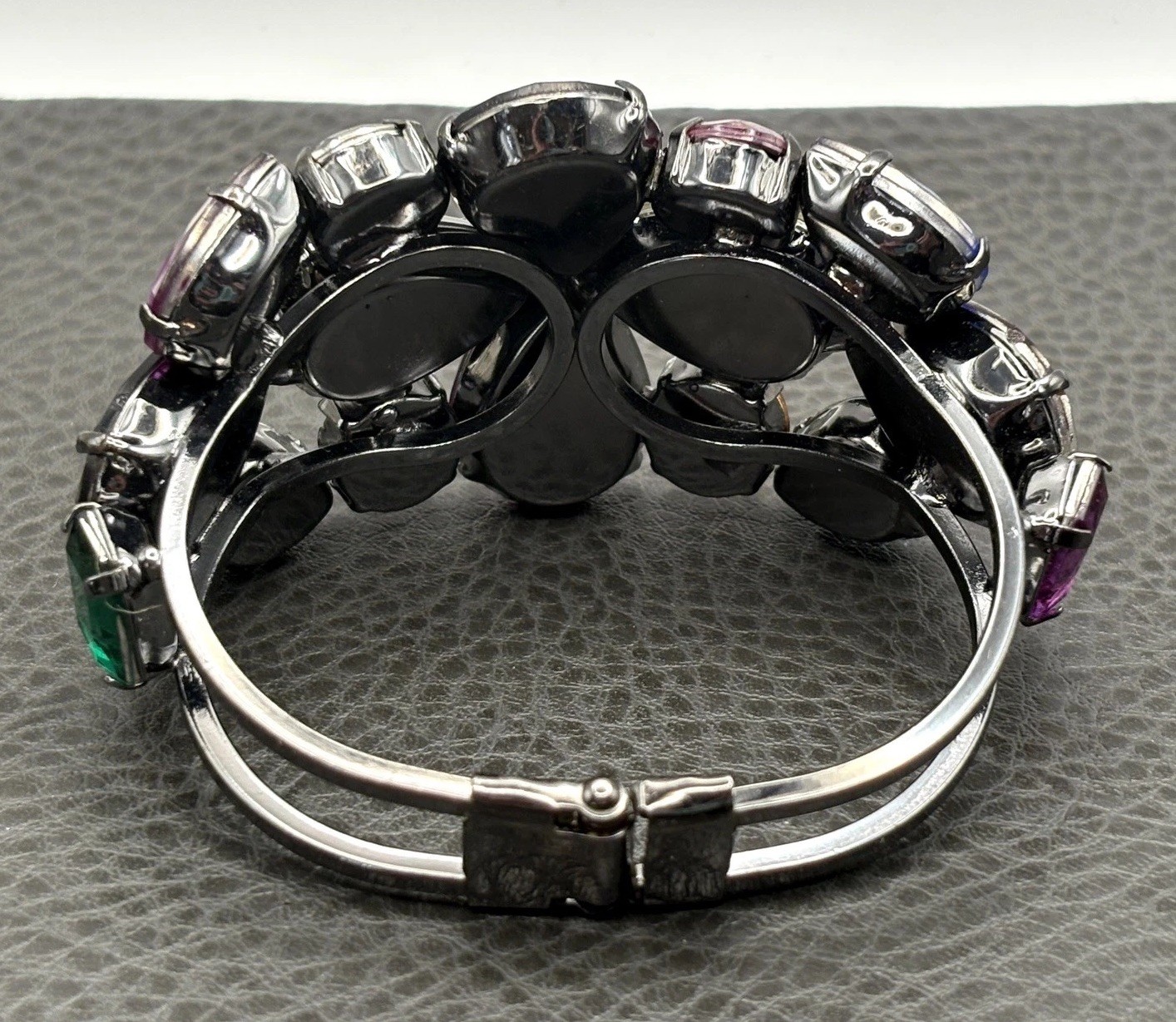 Multicolor Faceted Glass Rhinestone Hinged Bangle Bracelet Statement Piece