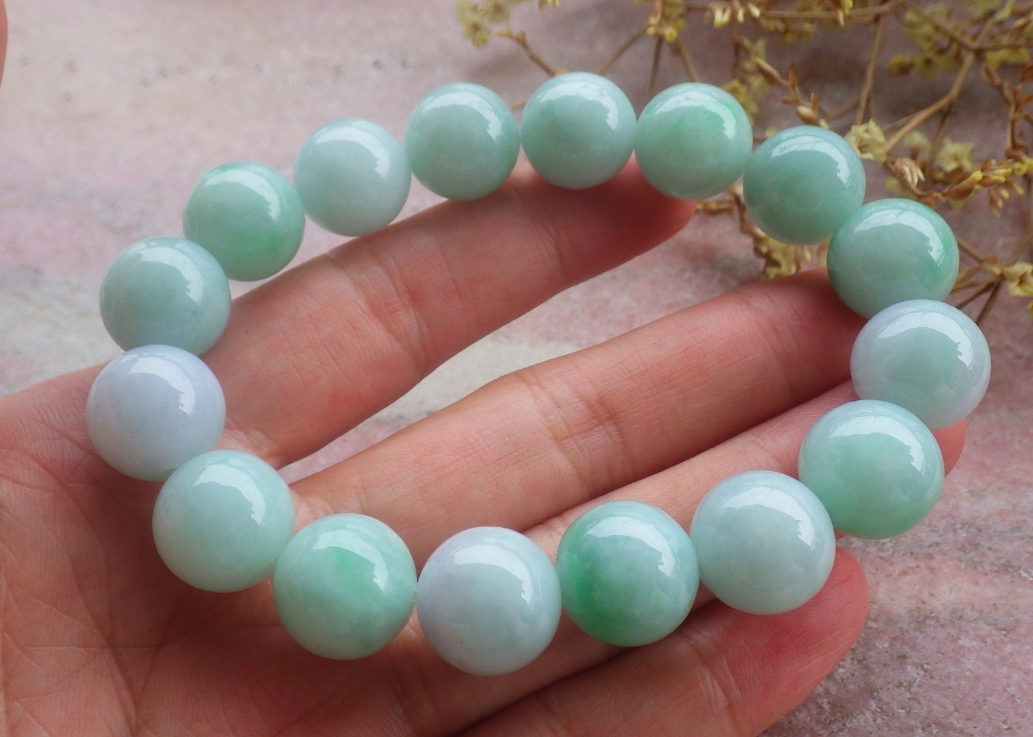 Video Certified Green Natural A JADE Jadeite Beads Bangle Bracelet 13 mm 734367