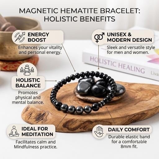 Magnetic Hematite Bead Bracelet Elastic Therapy Arthritis USA