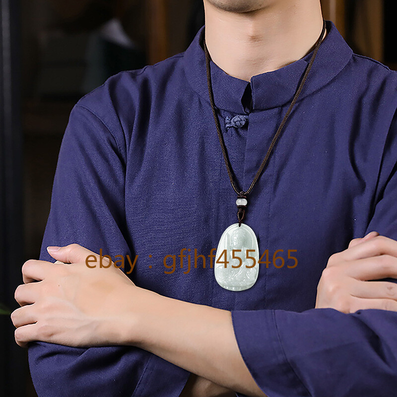 Natural Burma A-grade Jade Guanyin Bodhisattva Pendants Gem Necklace