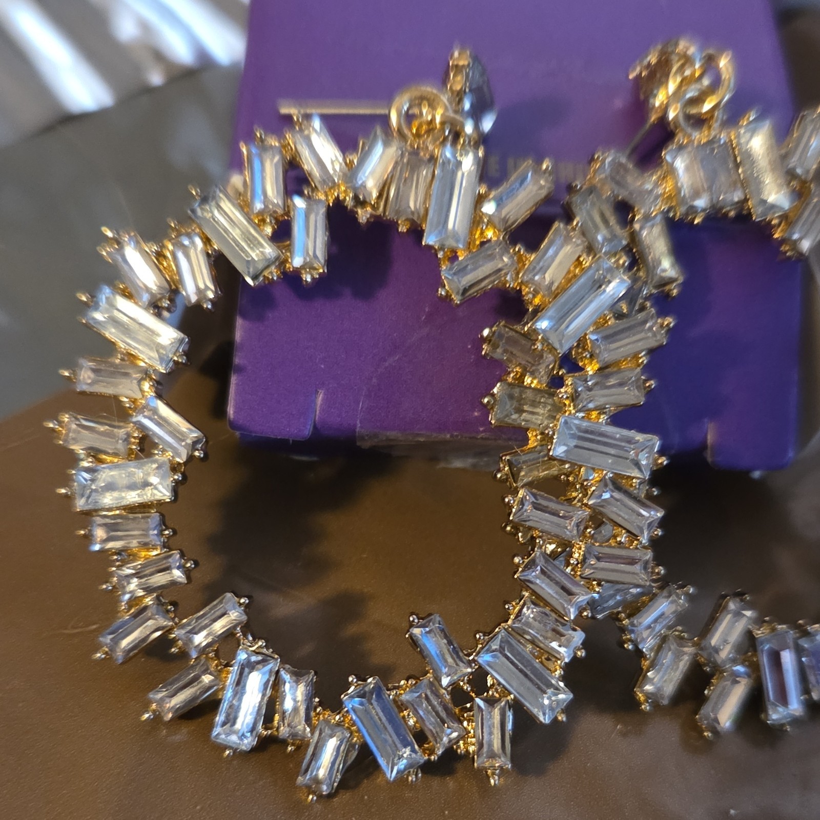 YERTTER Gold Plated Hoop Earrings Clear Baguette Cubic Zirconia Post