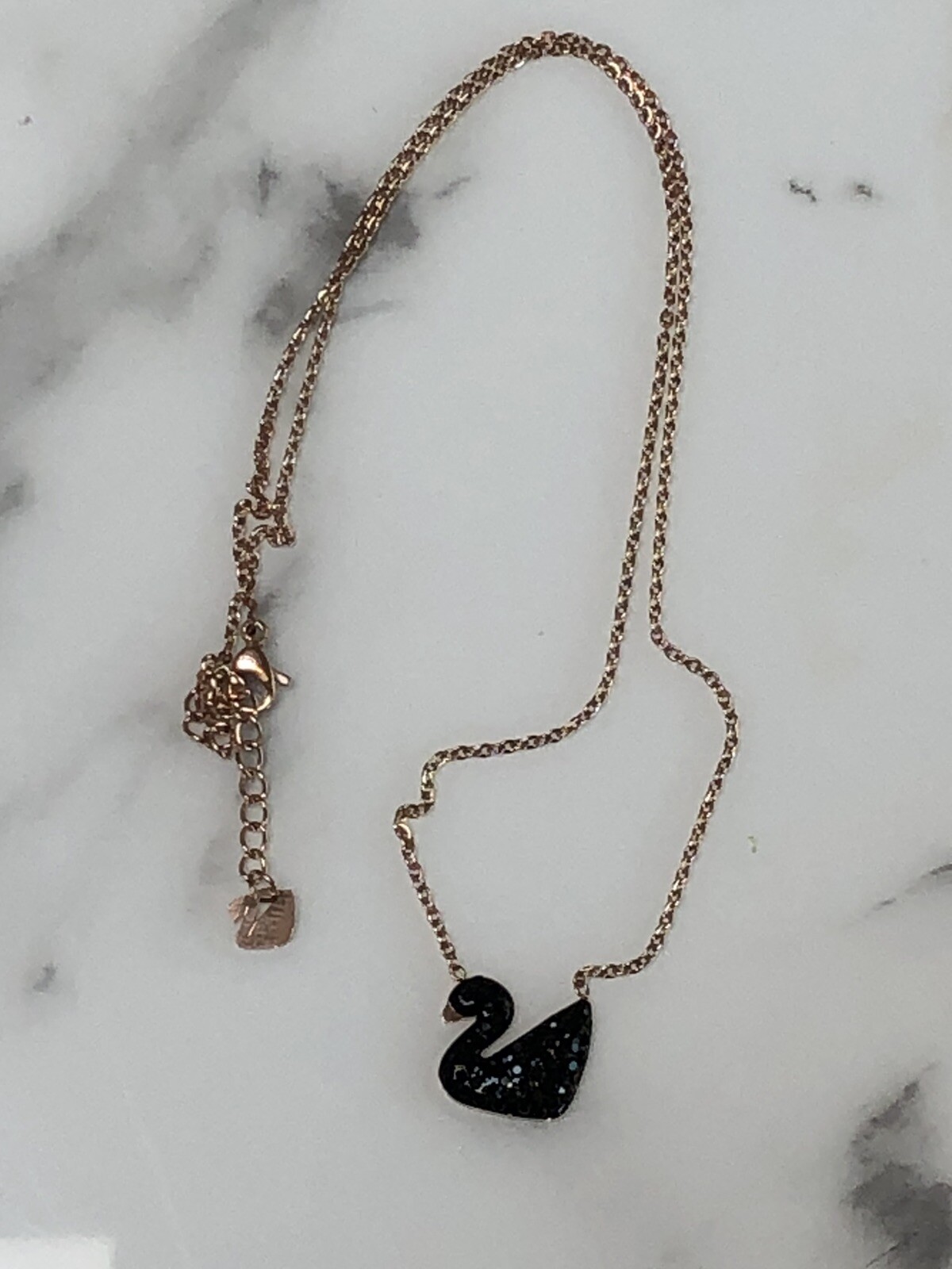 Made w/ SWAROVSKI SWAN BLACK CRYSTAL ELEMENTS PENDANT ROSE GOLD –