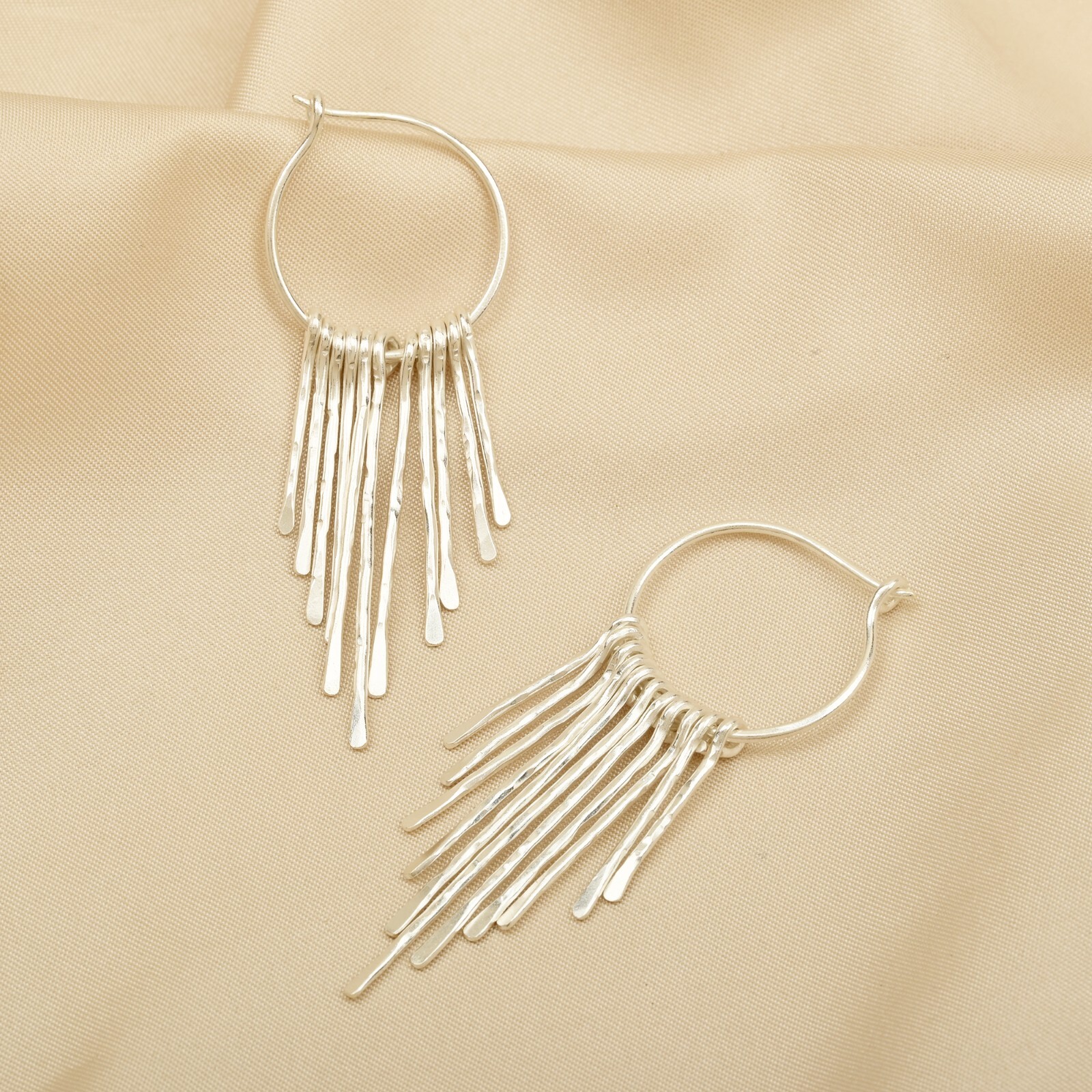 Brass Silver Plated Fringe Hoops Earring For Women, Minimalist Fringe Jewelry