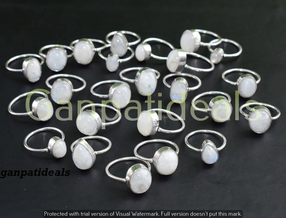 Rainbow Moonstone Gemstone Ring 25pcs Wholesale Lots 925 Silver Plated Jewelry